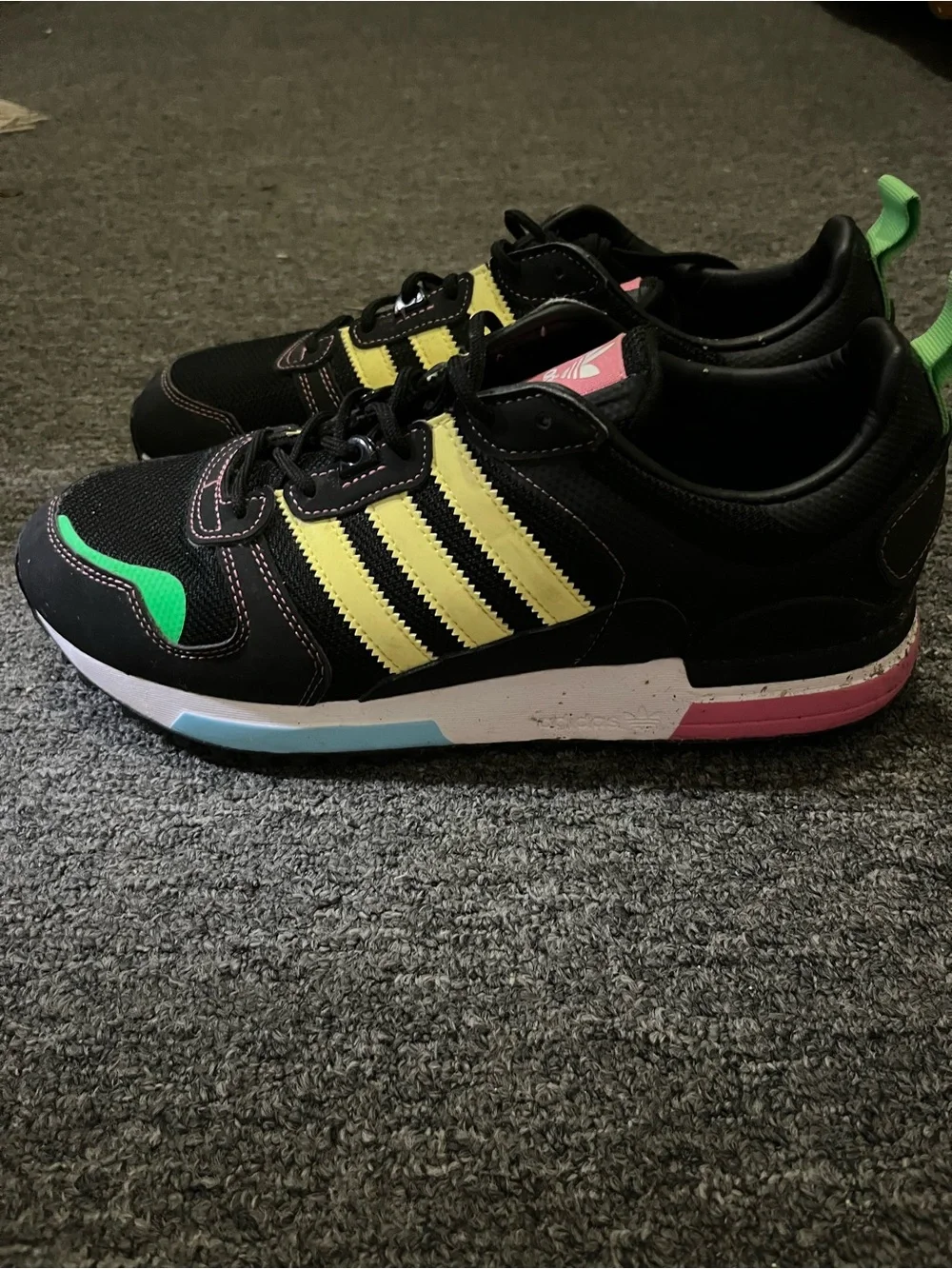 adidas Black Sneakers with Yellow Stripes and Green Accents